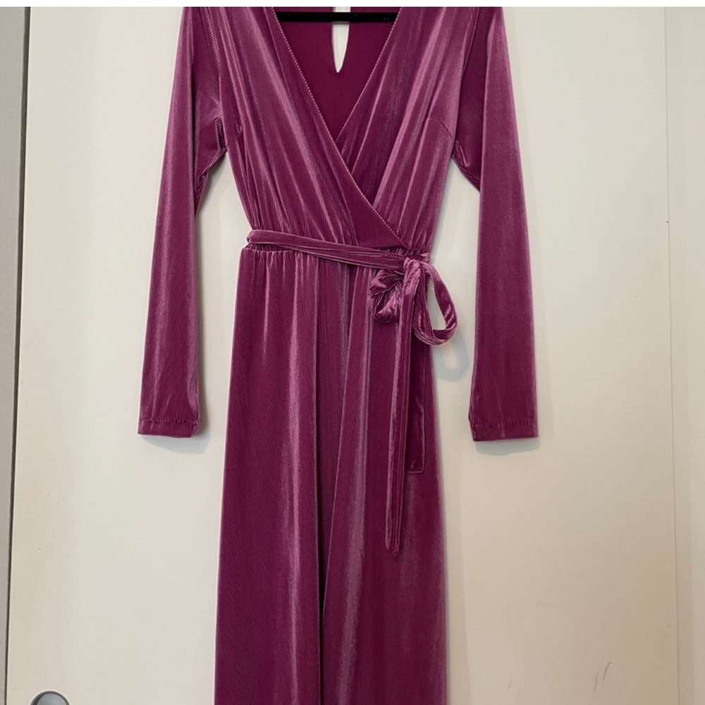 Spring Easter Elegant Pink Velvet Faux Wrap Dress Wedding